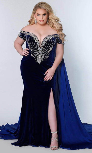 Plus Size V-neck Plunging Neck Velvet Off the Shoulder Natural Waistline Illusion Beaded Slit Open-Back Fitted Cocktail Sheath Sheath Dress/Evening Dress/Prom Dress with a Court Train