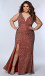 V-neck Sheath Plunging Neck Empire Waistline Sleeveless Sequined Slit Open-Back Sheath Dress/Prom Dress/Party Dress