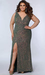 V-neck Sleeveless Open-Back Sequined Slit Sheath Plunging Neck Empire Waistline Sheath Dress/Prom Dress/Party Dress