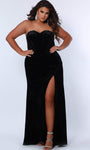 Strapless Floor Length Sweetheart Sheath Velvet Basque Corset Waistline Spaghetti Strap Ruched Open-Back Back Zipper Slit Sheath Dress/Evening Dress with a Brush/Sweep Train