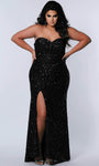 Strapless Sweetheart Sheath Floor Length Natural Waistline Glittering Sequined Slit Fitted Sheath Dress/Evening Dress