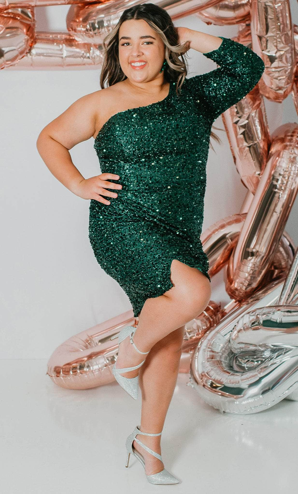 Sydney's Closet SC8112 - Asymmetric Sequin Party Dress
