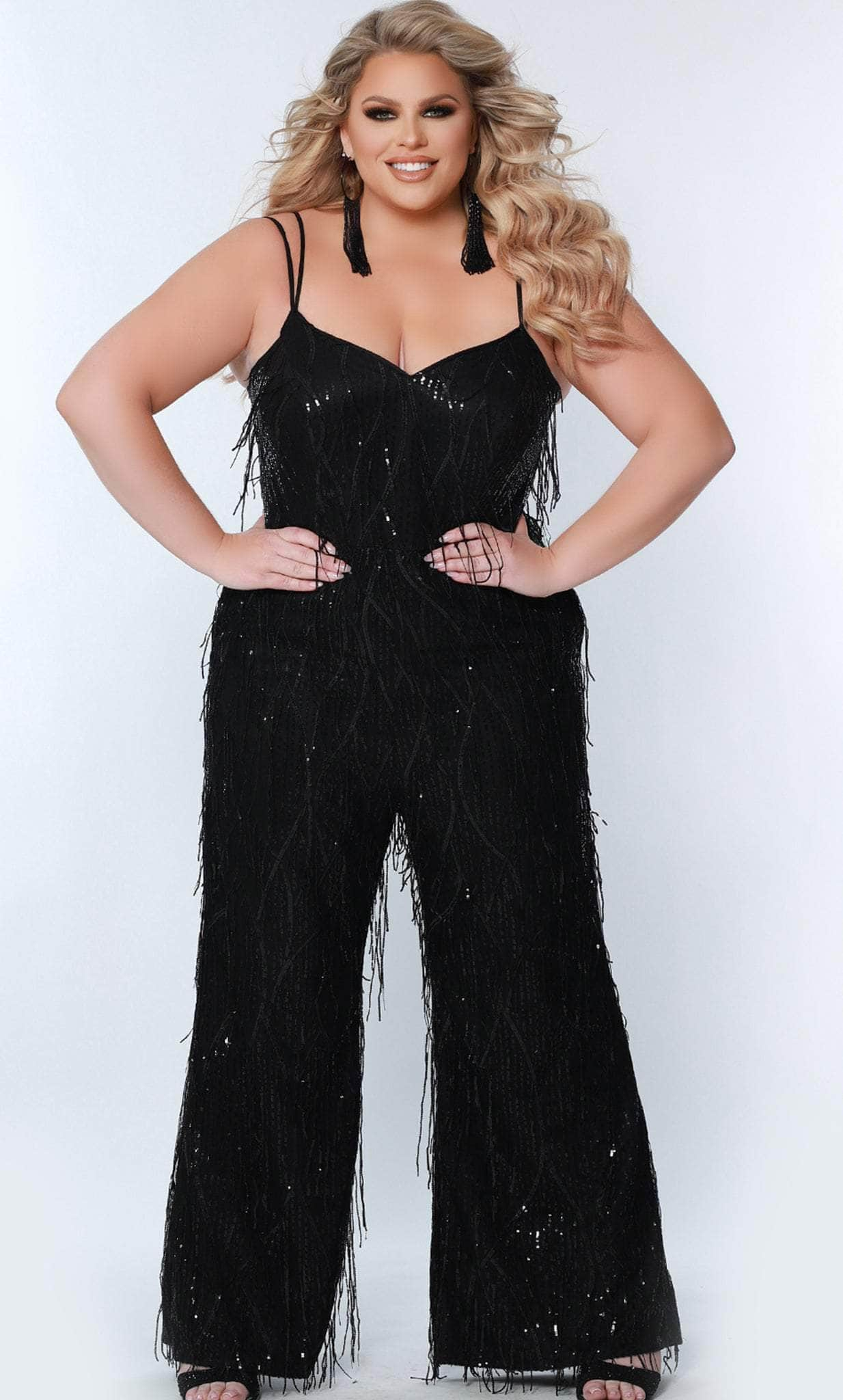 Sydney's Closet SC9104 - Fringe Beaded Full Length Jumpsuit
