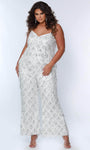 V-neck Floor Length Pocketed Sequined Open-Back Sleeveless Spaghetti Strap Natural Princess Seams Waistline Jumpsuit