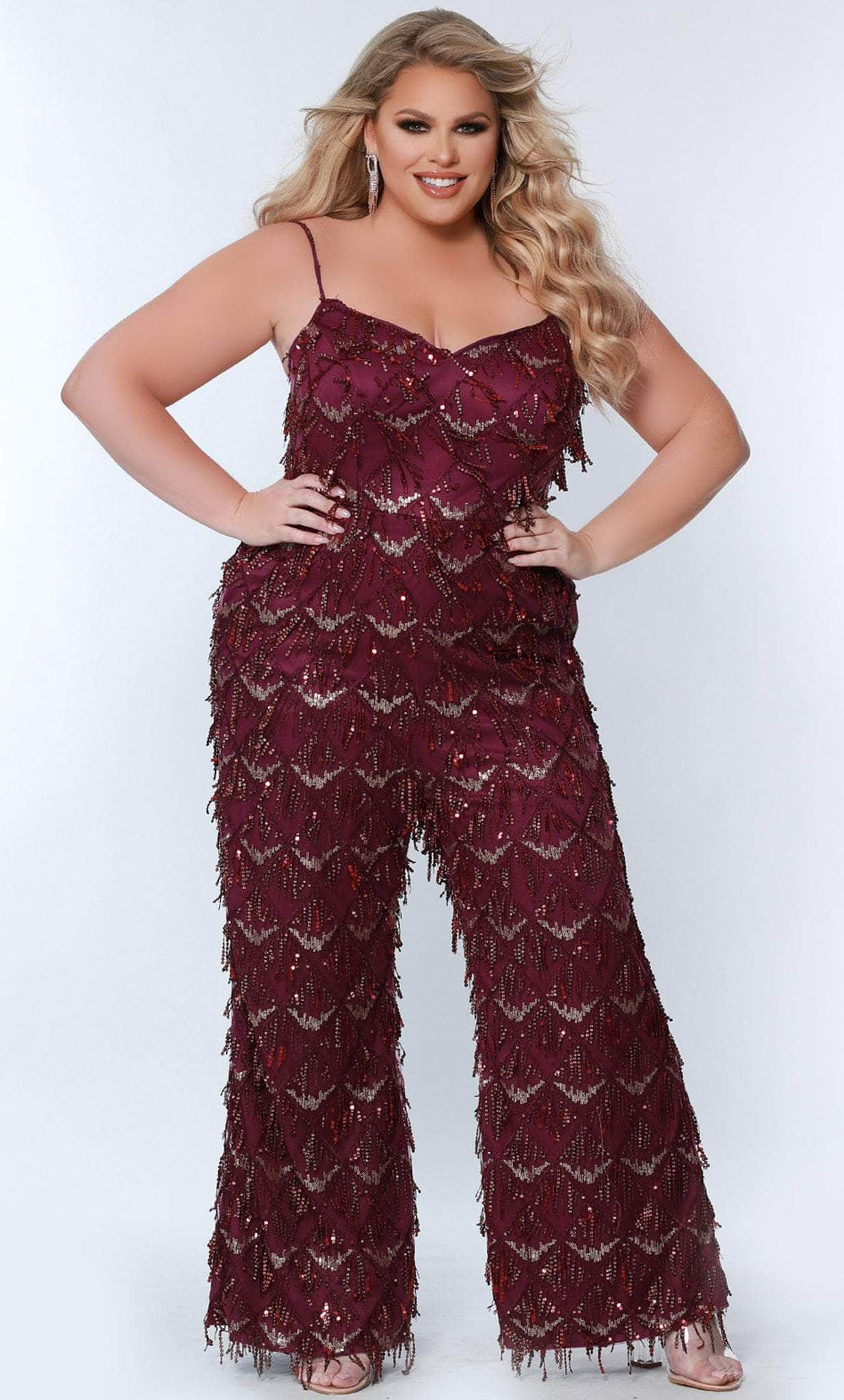 Sydney's Closet SC9108 - Sleeveless Sequin Fringe Jumpsuit
