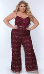 V-neck Floor Length Sleeveless Spaghetti Strap Open-Back Sequined Pocketed Natural Princess Seams Waistline Jumpsuit