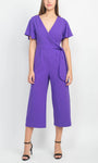 V-neck Pocketed Back Zipper Faux Wrap Natural Waistline Short Sleeves Sleeves Tea Length Jumpsuit