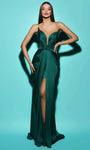 Sexy V-neck Strapless Illusion Hidden Back Zipper Slit Ruched Satin Natural Waistline Plunging Neck Sheath Sheath Dress/Evening Dress with a Brush/Sweep Train