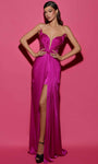Sexy V-neck Strapless Satin Plunging Neck Natural Waistline Hidden Back Zipper Illusion Slit Ruched Sheath Sheath Dress/Evening Dress with a Brush/Sweep Train