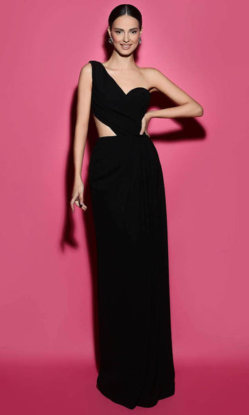 Sleeveless Sheath Wrap Hidden Back Zipper Open-Back Asymmetric Cutout Draped Crepe Natural Waistline Sheath Dress/Evening Dress with a Brush/Sweep Train