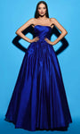 A-line Strapless Ruched Open-Back Hidden Back Zipper Natural Waistline Taffeta Sweetheart Evening Dress with a Brush/Sweep Train