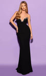 Sophisticated Strapless Crepe Beaded Trim Plunging Neck Sweetheart Natural Waistline Sheath Sheath Dress/Evening Dress with a Brush/Sweep Train