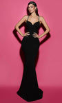 V-neck Mermaid Crepe Hidden Back Zipper Jeweled Spaghetti Strap Natural Waistline Evening Dress with a Brush/Sweep Train