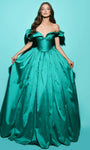 Sweetheart Back Zipper Fitted Off the Shoulder Natural Waistline Taffeta Dress With Ruffles