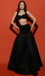 A-line Sleeveless Natural Waistline Floor Length Pocketed Cutout Wrap Taffeta Bandeau Neck Halter Evening Dress