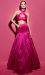 A-line Bandeau Neck Halter Sleeveless Natural Waistline Taffeta Cutout Wrap Pocketed Floor Length Evening Dress