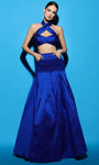 A-line Sleeveless Taffeta Natural Waistline Bandeau Neck Halter Pocketed Wrap Cutout Floor Length Evening Dress