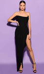 Strapless Floor Length Basque Corset Waistline Sheath Crepe Slit Pleated Hidden Back Zipper Scoop Neck Sheath Dress/Evening Dress