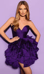 Sophisticated A-line Strapless Sweetheart Natural Waistline Taffeta Lace-Up Fitted Open-Back Cocktail Short Dress With a Ribbon and Ruffles