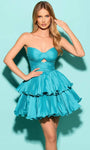 Sophisticated A-line Strapless Sweetheart Cocktail Short Accordion Back Zipper Faux Wrap Ruched Keyhole Fitted Pleated Tiered Natural Waistline Taffeta Dress With a Bow(s)