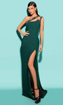 Sophisticated Asymmetric Back Zipper Slit Fitted Sheath Crepe Floor Length Natural Waistline Sheath Dress/Prom Dress