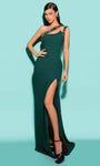 Sophisticated Crepe Sheath Natural Waistline Asymmetric Slit Fitted Back Zipper Floor Length Sheath Dress/Prom Dress