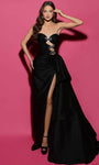 A-line Strapless Natural Waistline Taffeta Open-Back Ruched Slit Beaded Cutout Sweetheart Evening Dress with a Brush/Sweep Train With a Bow(s)