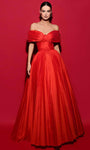 A-line Floor Length Taffeta Off the Shoulder Hidden Back Zipper Ruched Pleated Evening Dress With a Bow(s)