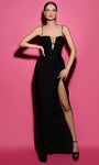 V-neck Sheath Jersey Floor Length Plunging Neck Natural Waistline Hidden Back Zipper Slit Spaghetti Strap Sheath Dress/Evening Dress