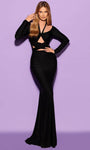 Mermaid Natural Waistline Long Sleeves Halter Scoop Neck Cutout Slit Open-Back Jersey Evening Dress with a Brush/Sweep Train