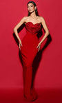 Sophisticated Strapless Slit Back Zipper Fitted Floor Length Crepe Sheath Natural Waistline Sheath Dress