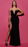 V-neck Strapless Crepe Sheath Open-Back Beaded Slit Fitted Plunging Neck Natural Waistline Floor Length Sheath Dress/Evening Dress with a Brush/Sweep Train