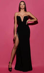 V-neck Strapless Natural Waistline Slit Beaded Fitted Open-Back Floor Length Sheath Plunging Neck Crepe Sheath Dress/Evening Dress with a Brush/Sweep Train