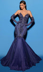 V-neck General Print Floor Length Sleeveless Mermaid Natural Waistline Open-Back Pleated Lace-Up Beaded Prom Dress