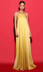 A-line Open-Back Beaded Pocketed Satin Floor Length Sleeveless Halter Natural Waistline Dress