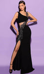 Sophisticated Natural Waistline One Shoulder Sleeveless Crepe Sheath Asymmetric Slit Floor Length Sheath Dress/Prom Dress