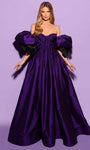 A-line Strapless Taffeta Sweetheart Open-Back Ruched Back Zipper Puff Sleeves Sleeves Empire Waistline Evening Dress with a Brush/Sweep Train