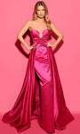 A-line Strapless Sheath Natural Waistline Satin Hidden Back Zipper Plunging Neck Sweetheart Sheath Dress with a Court Train With a Bow(s)