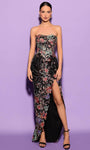 Sophisticated Floral Print Glittering Embroidered Slit Beaded Sheath Off the Shoulder Natural Waistline Tulle Sheath Dress