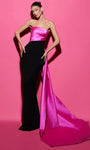 Strapless Sheath Natural Waistline Floor Length Fall Crepe Wrap Slit Open-Back Straight Neck Two-Toned Print Sheath Dress/Evening Dress with a Brush/Sweep Train