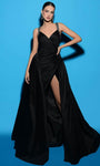 A-line V-neck Natural Waistline Sleeveless Embroidered Slit Asymmetric Ruched Cutout Fall Taffeta Dress with a Brush/Sweep Train