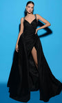 A-line V-neck Natural Waistline Fall Sleeveless Taffeta Embroidered Asymmetric Slit Ruched Cutout Dress with a Brush/Sweep Train