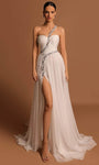 Sophisticated A-line Sweetheart Sleeveless Floor Length Natural Waistline Chiffon Slit Ruched Fitted Prom Dress