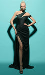 Cutout Glittering Ruched Asymmetric Slit Sheath Natural Waistline Jersey Cap Sleeves Off the Shoulder One Shoulder Sheath Dress/Evening Dress with a Brush/Sweep Train