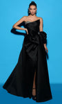 A-line Strapless Sheath Taffeta Natural Waistline Hidden Back Zipper Pleated Wrap Beaded Slit Asymmetric Sheath Dress/Evening Dress with a Brush/Sweep Train With a Bow(s)