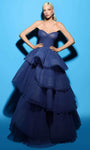 A-line Strapless Fit-and-Flare Natural Waistline Fitted Back Zipper Ruched Tiered Glittering Open-Back Tulle Sweetheart Evening Dress with a Brush/Sweep Train