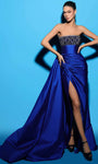 A-line Strapless Sheath Taffeta Empire Waistline Ruched Beaded Slit Open-Back Straight Neck Floor Length General Print Sheath Dress/Evening Dress with a Brush/Sweep Train