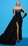 A-line Strapless Taffeta Straight Neck Floor Length Sheath Open-Back Slit Ruched Beaded General Print Empire Waistline Sheath Dress/Evening Dress with a Brush/Sweep Train