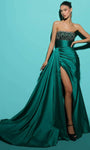 A-line Strapless Empire Waistline Beaded Slit Open-Back Ruched Taffeta Floor Length Sheath General Print Straight Neck Sheath Dress/Evening Dress with a Brush/Sweep Train