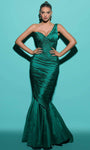 Sophisticated Taffeta Natural Waistline Mermaid Asymmetric Hidden Back Zipper Ruched One Shoulder Sleeveless Evening Dress with a Brush/Sweep Train